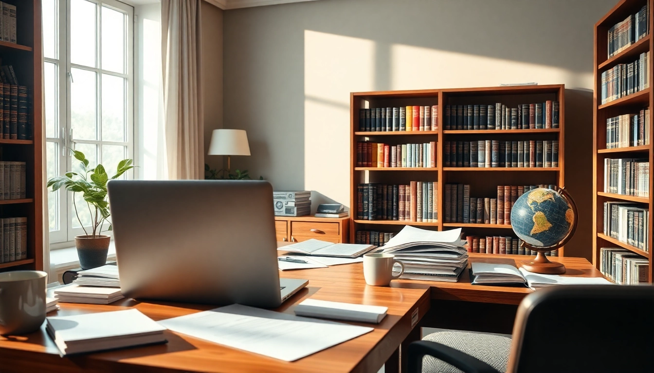 Traducteur professionnel au travail avec des documents et de la technologie, traducteur agréé dans un cadre de bureau serein.