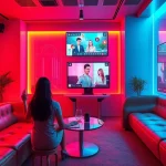 Engaging AI sexchat scene with interactive digital characters and cozy atmosphere