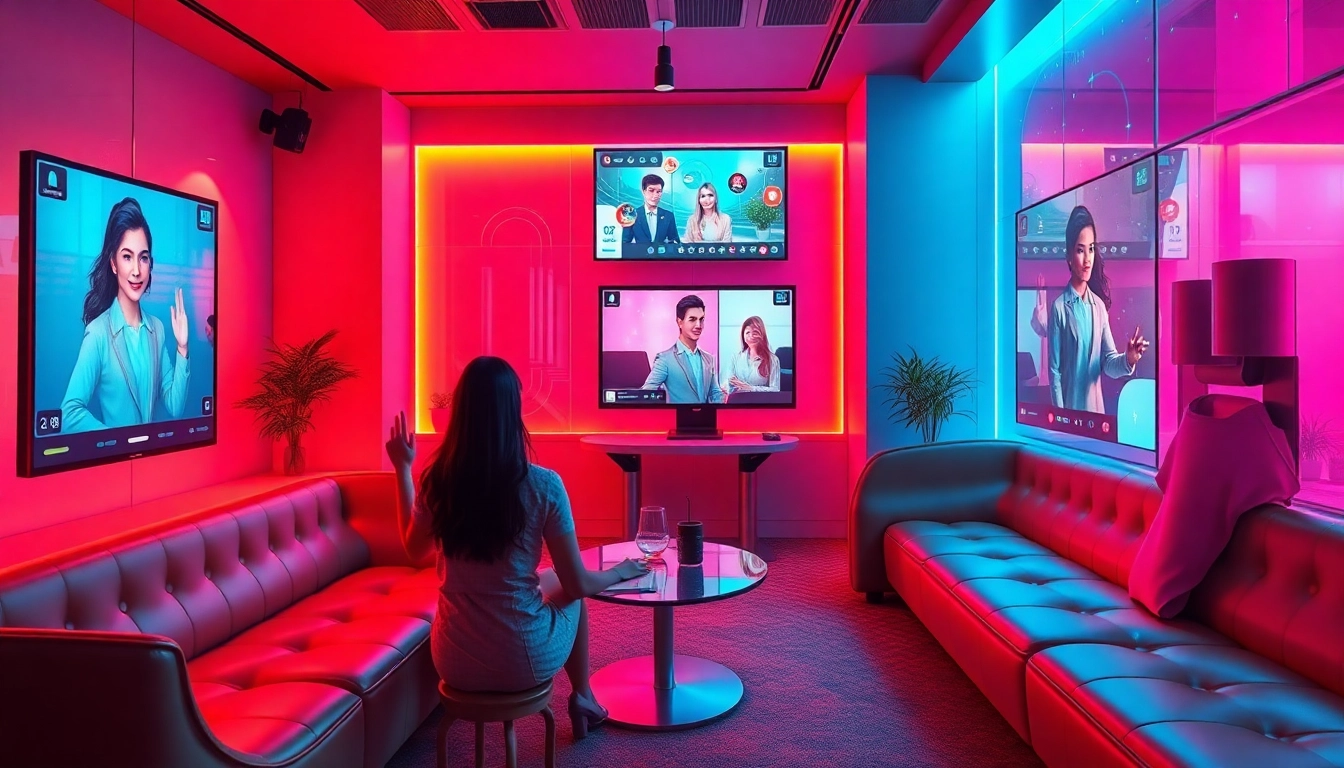 Engaging AI sexchat scene with interactive digital characters and cozy atmosphere