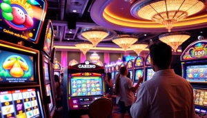 Jouer aux machines à sous en ligne argent réel dans un casino coloré et animé.