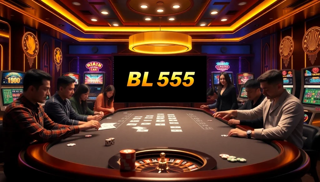 Engage with Nhà cái BL555 at a chic casino setting showcasing online gaming excitement.