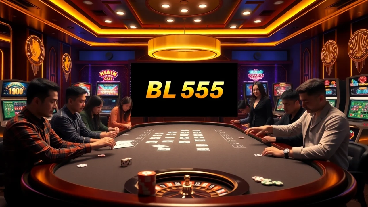 Engage with Nhà cái BL555 at a chic casino setting showcasing online gaming excitement.