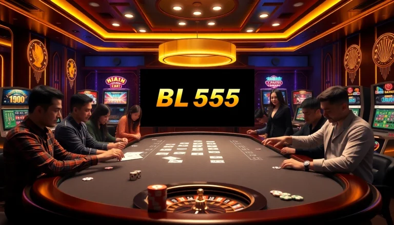 Engage with Nhà cái BL555 at a chic casino setting showcasing online gaming excitement.