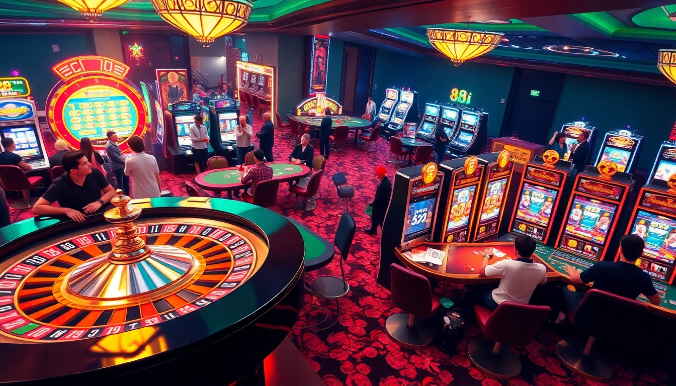 Players enjoying various casino games while experiencing the thrill of 88i with vibrant slot machines and poker tables.