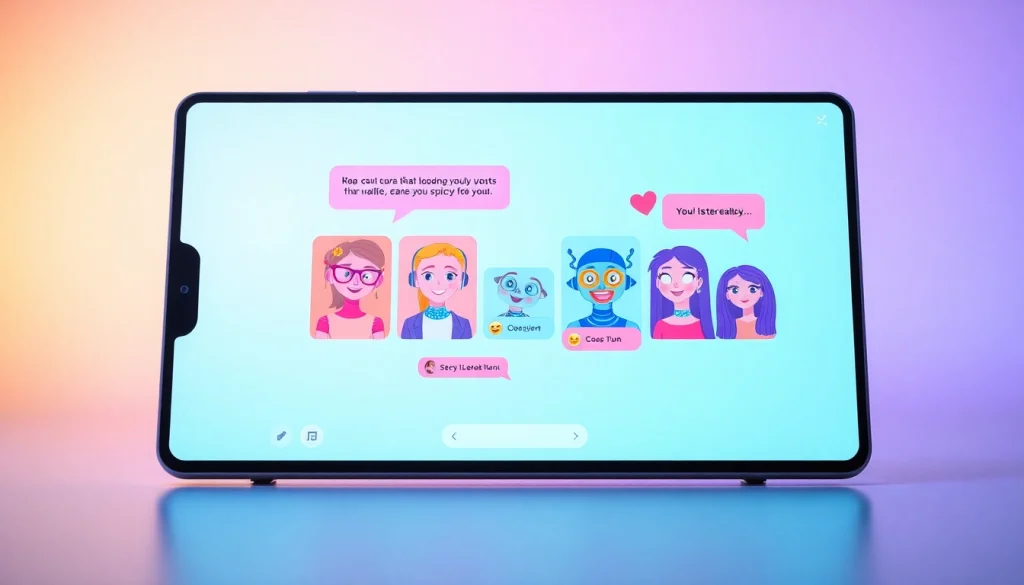 Spicy chat ai interactive conversation interface on a digital device showcasing colorful AI characters.