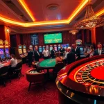 Engaging gamblers at a luxurious casino environment featuring https://f8bet.ventures/ elements like slot machines and poker tables.