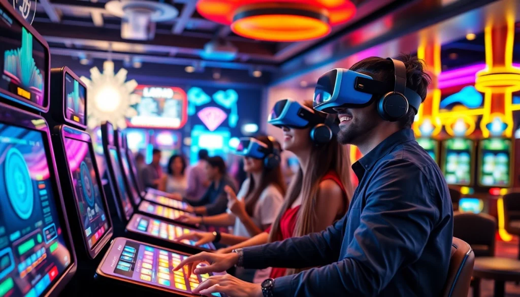 Joueurs engagés dans des crypto casinos modernes, illustrant l'excitation des jeux en ligne.