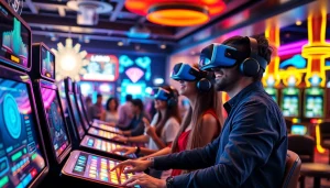 Joueurs engagés dans des crypto casinos modernes, illustrant l'excitation des jeux en ligne.