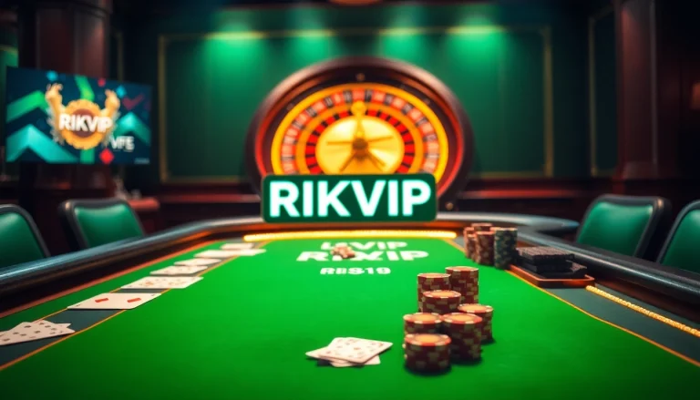 Players engaging with the RIKVIP online casino, showcasing an exciting poker table and diverse game options.