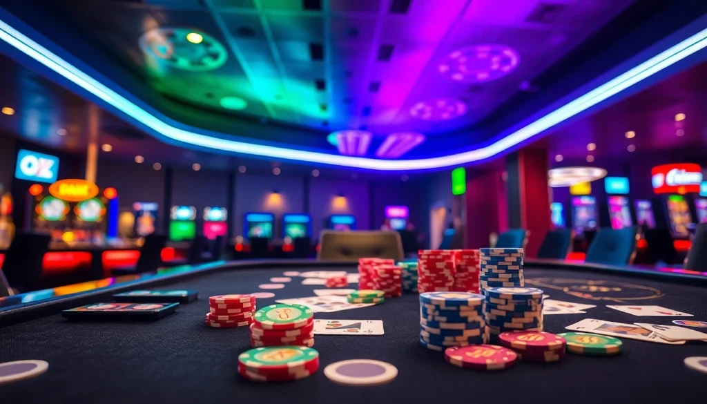 Jouer à un casino en ligne 2026 avec des tables élégantes et des lumières vives.