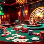 Capture the thrilling atmosphere of QQ88COM with players celebrating wins at a vibrant casino table.