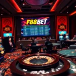 F88BET players engaging in thrilling casino games with vibrant slot machines and roulette.