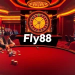 Experience the thrill of Fly88 at a vibrant poker table, featuring lively gameplay and luxurious casino elements.