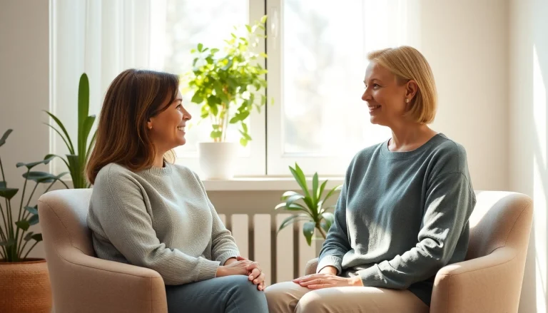 Depression symptoms discussed in a comforting therapy session with a therapist and patient.