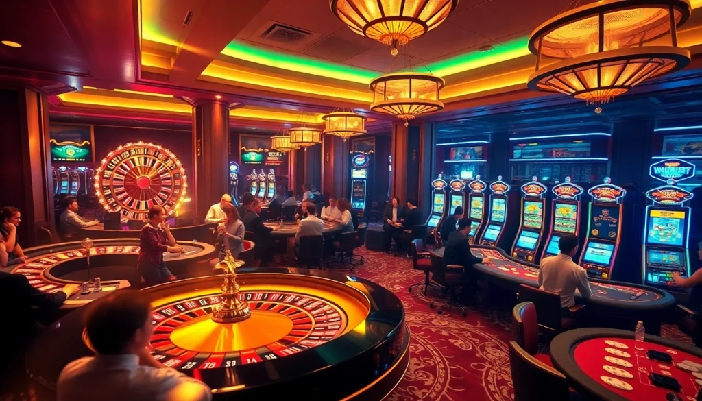 MMOO players enjoying an exciting casino atmosphere with roulette and poker tables.
